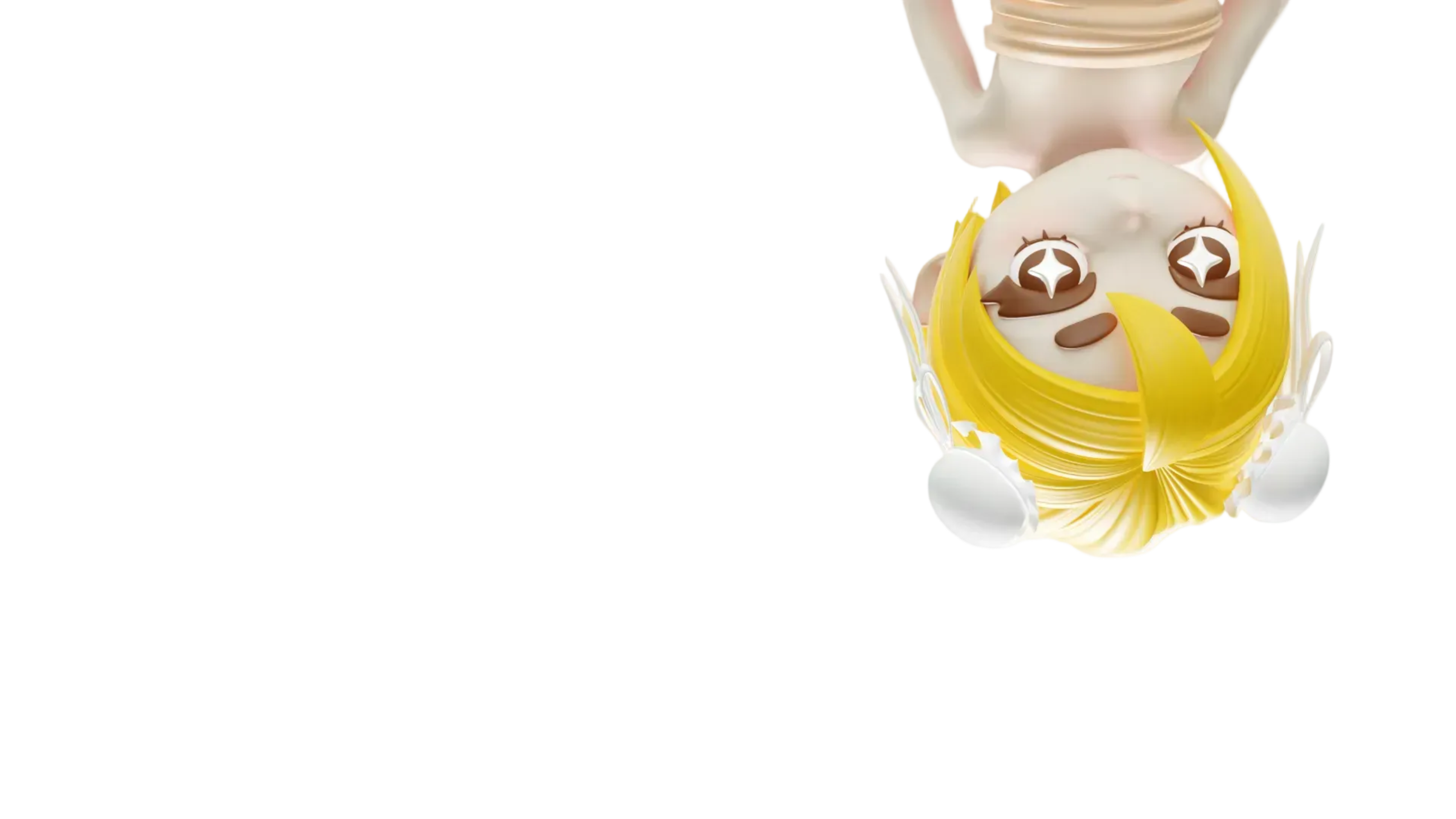 Fille maga aux cheveux blonds, icones de la marque à l'envers la tête en bas.